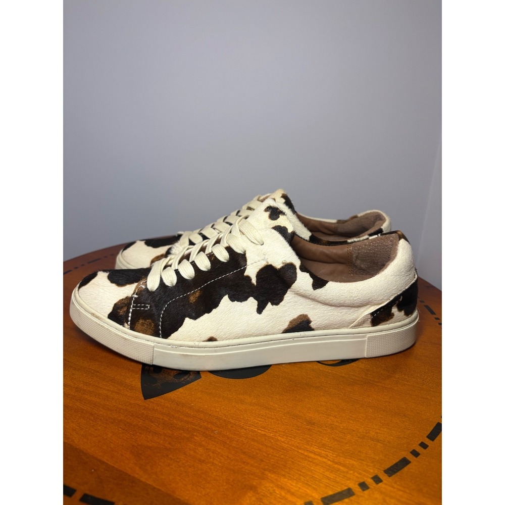 Frye Ivy Low Lace Cow Print Calf Hair Sneakers Brown White FR40180-BKBR 9M
